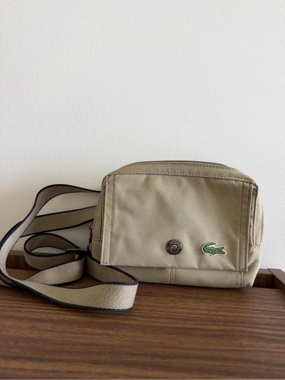 Lacoste Beige Canvas Crossbody Sling Bag